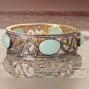 Jewels By Shweta 925 Sterling Silver Chrysoprase Bangle Bracelet 18k Rhodium